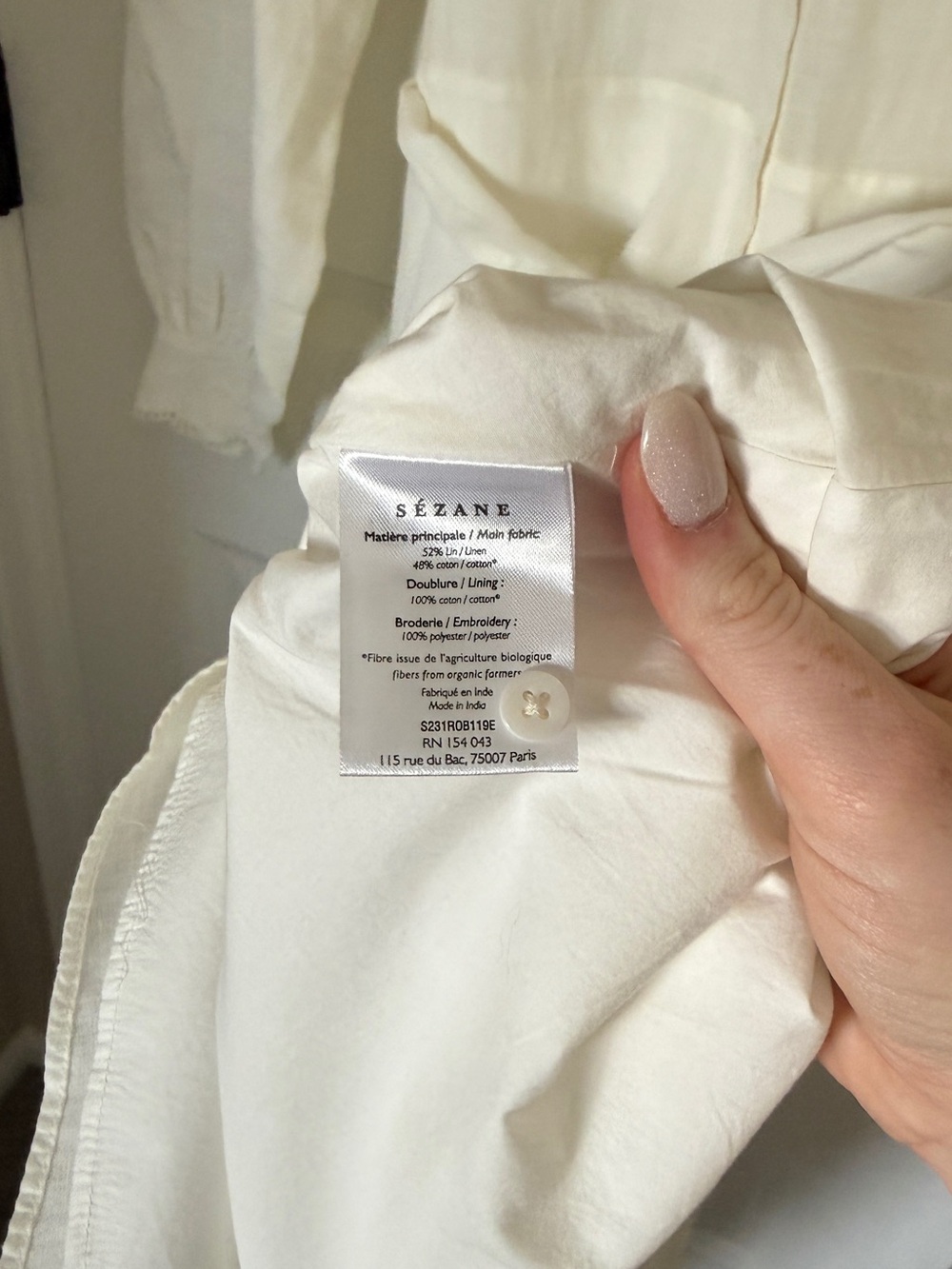 Sezane Cream Embroidered Linen Dress - Belted Shirt Dress - Picture 8 of 9